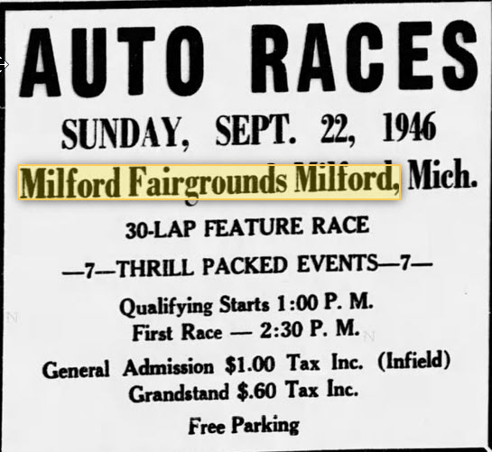 Milford Fairgrounds - 1946 Ad